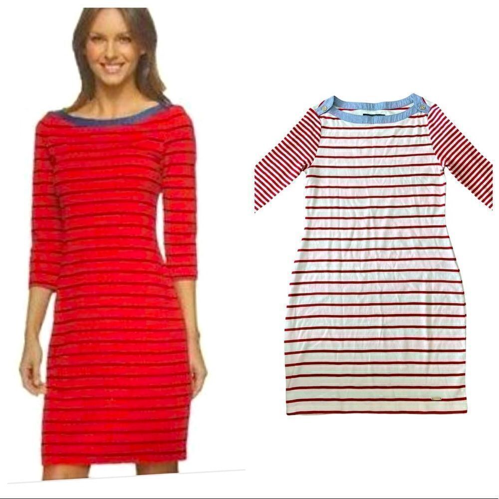 Tommy Hilfiger Nautical Stripe Red/White Jersey Dress Sz SP